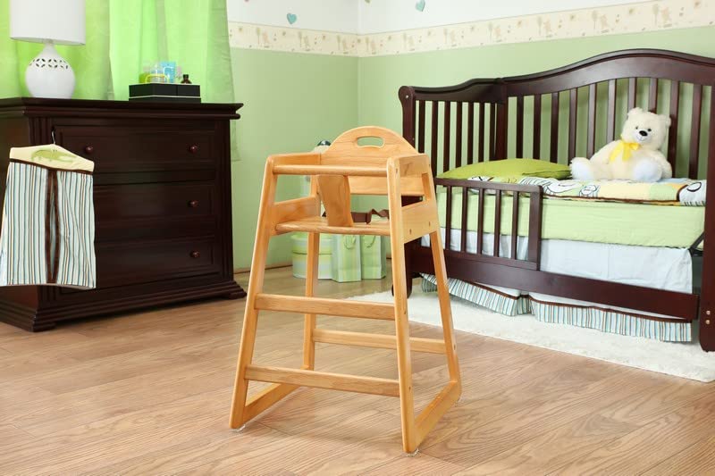 Wooden High Chair for Baby & Toddler – Restaurant-Style Stackable HighChair with Commercial Grade Solid Wood for Dining Table & Kitchen – Compact & Portable Design for Home & Restaurant Use -Natural
