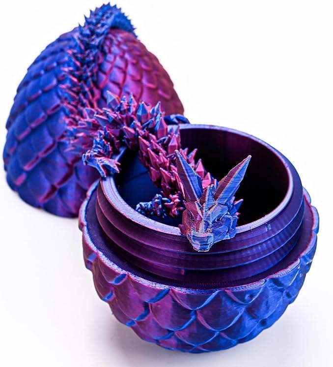 3D Printed Dragon Eggs with Dragon Inside, Articulated Crystal Dragon in Egg, Executive Dragon Fidget Desk Toys for Gifts, Home Office Decor (Purple)