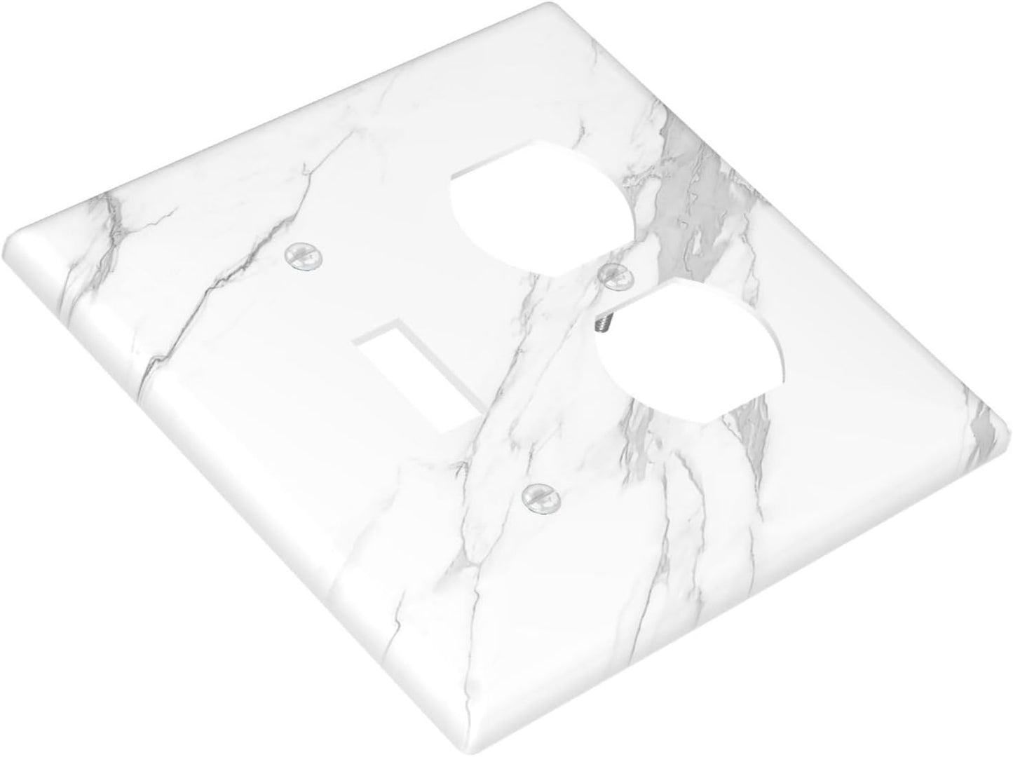 Wallplates Modern White Gray Marble 1 Toggle 1 Duplex Switch Plate Electrical GFCI Faceplate Decorative Light Switch Covers for living Room Bathroom Decor