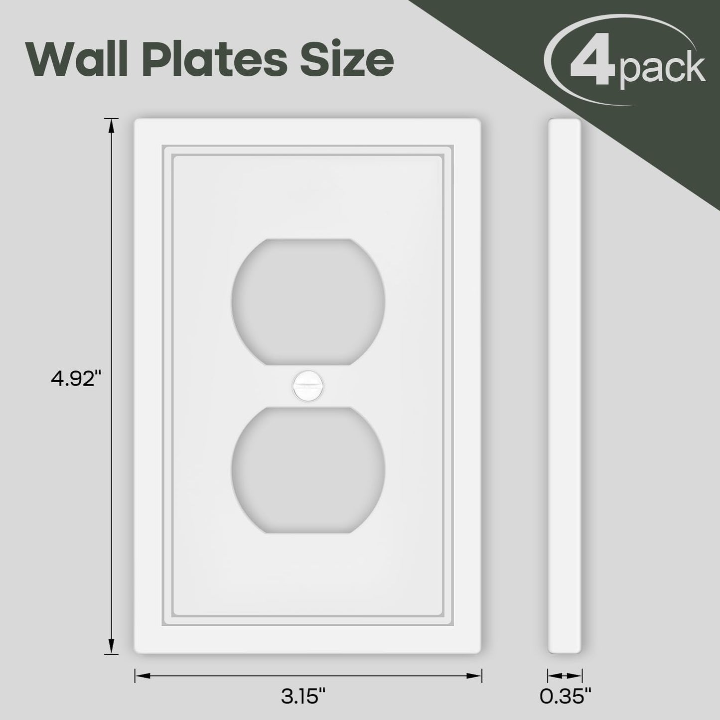 White Decorative Outlet Cover Wall Plates, Classic Switch Plates and Outlet Covers, Natural Bamboo Fiber Wall Plates for Electrical Outlets, Duplex Receptacle Cover - 4 Pack