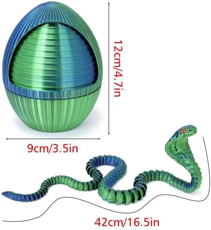 3D Printed Snake Egg, 3D Printed Fidget Animals,3D Crystal Snake Flexible Joints Home Decor Executive Desk Toys,Home Office Decor Executive Desk Toys for Autism/ADHD (Blue+Egg)