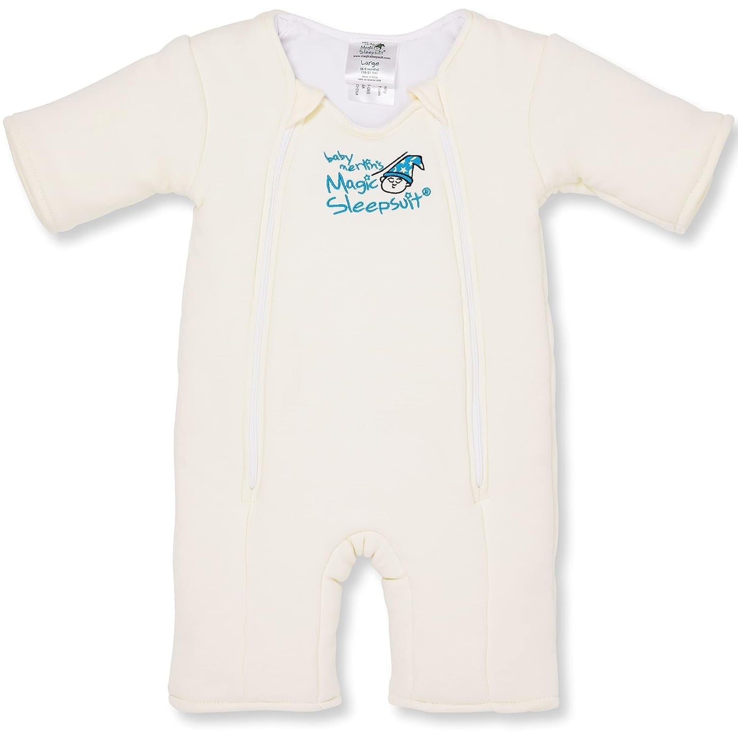 Magic Sleepsuit Baby Merlin's Cotton Baby Swaddle Transition Product - Soft and Cozy Design, Double Zipper for Easy Diaper Changes, Promotes Safe Sleep, 3-6 Months - Cream - Large 18-21lbs