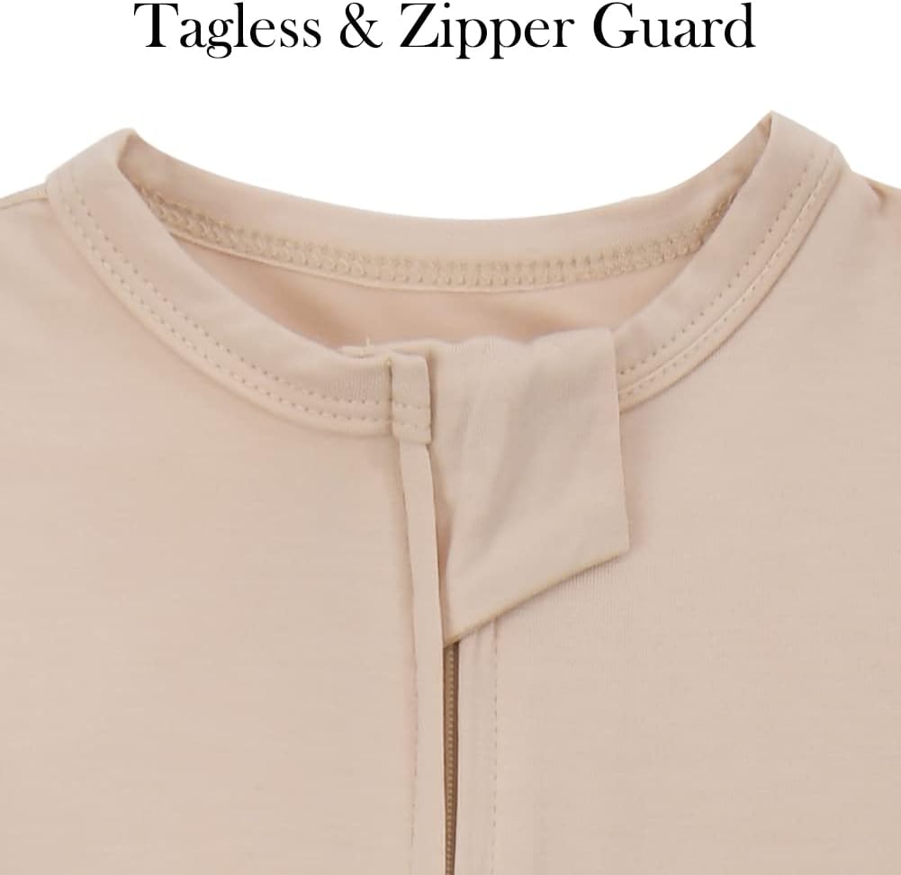 Aablexema Baby Zipper Pajamas Bamboo Rayon, 3pcs Unisex Infant Onesie with Mitten Long Sleeve Footed Pjs