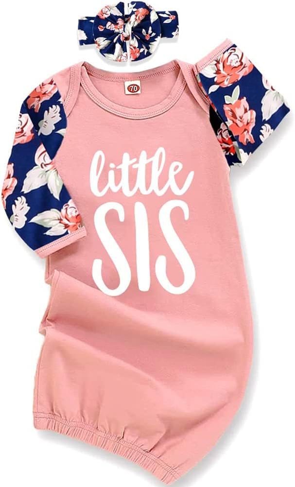 AMAWMW Newborn Baby Girl Little Sister Sleeper Gown Stripe Long Sleeve Nightgown Pajamas Gifts Stuff Essential Outfit