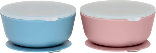 WeeSprout Suction Bowls for Baby & Toddlers (Set of 2) - 100% Silicone w/Plastic Lid - Leak Proof Feeding Supplies - Dishwasher & Microwave Safe Infant Dinnerware w/Extra Strong Base