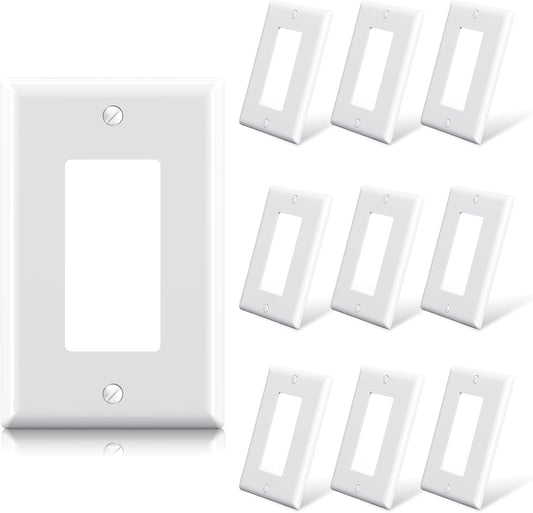ELEGRP Decorative Receptacle Wall Plate, 1-Gang Mid Size Decorator Covers, Unbreakable Polycarbonate Faceplates for Decorator Device, UL Listed, Screws Included (10 Pack, Glossy White)