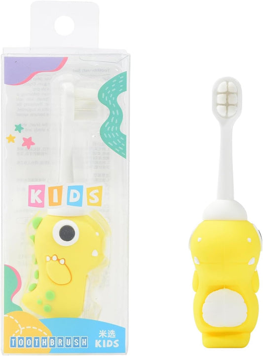 Neverfade Dinosaur Kids Toothbrush - Extra Soft Wide Head Toothbrush Tor Baby, 0.08mm Soft Filament Toddler Toothbrush for Kids 2-4,Make Brushing Fun and Protect Kids Delicate(Yellow)