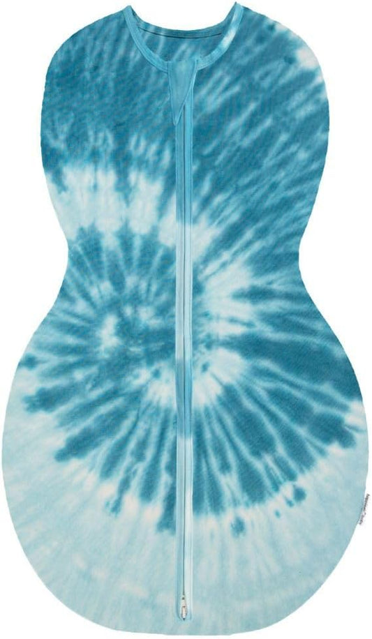 Happiest Baby Sleepea 5-Second Swaddle - 100% Organic Cotton Baby Swaddle Blanket - Doctor Designed Promotes Healthy Hip Development (Tie Dye Blue, Small)
