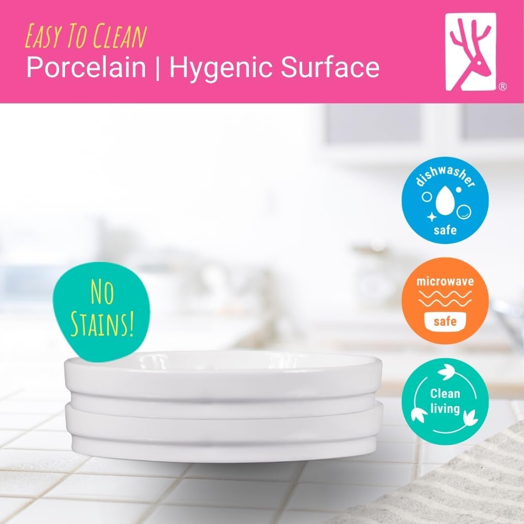 Elk and Friends Kids 7.8” Porcelain White Plates | Divided Plates | Suitable for Kids/Toddlers | Microwave & Dishwasher Safe | Non Slip | Snack Dishes | 2 Pack