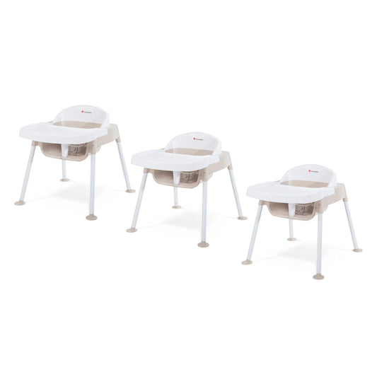 Foundations Secure Sitter Feeding Chairs Multipack, No-Tip Feet, 3-Point Adjustable Harness, Removable Tray, Easy to Clean, Stackable Feeding Chairs, 3 Pack (11 inch)