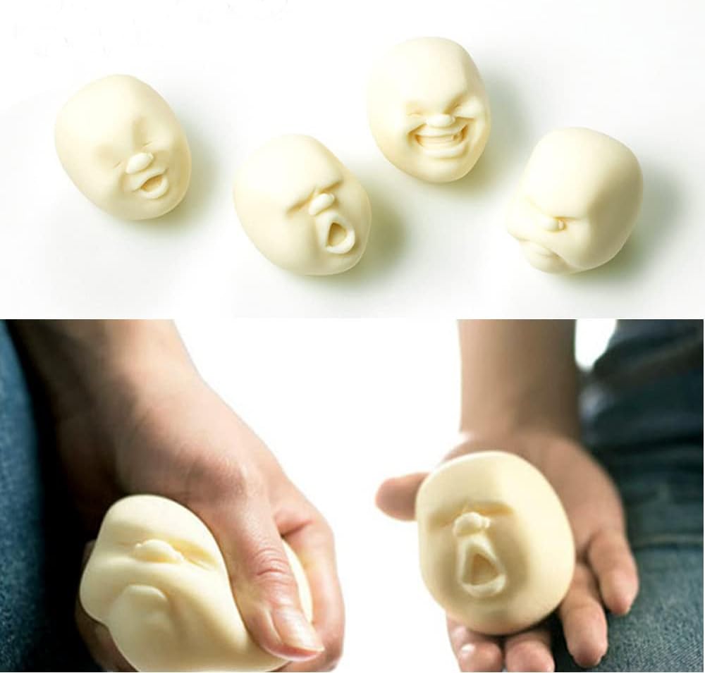 Anxiety Stress Release Fun Toys,Emotion Balls Fidget Toys for Pressures Relief Kneading Toys for Kids Adults,Weird Face Bizarre Squeeze Toys. (White, Laugh)