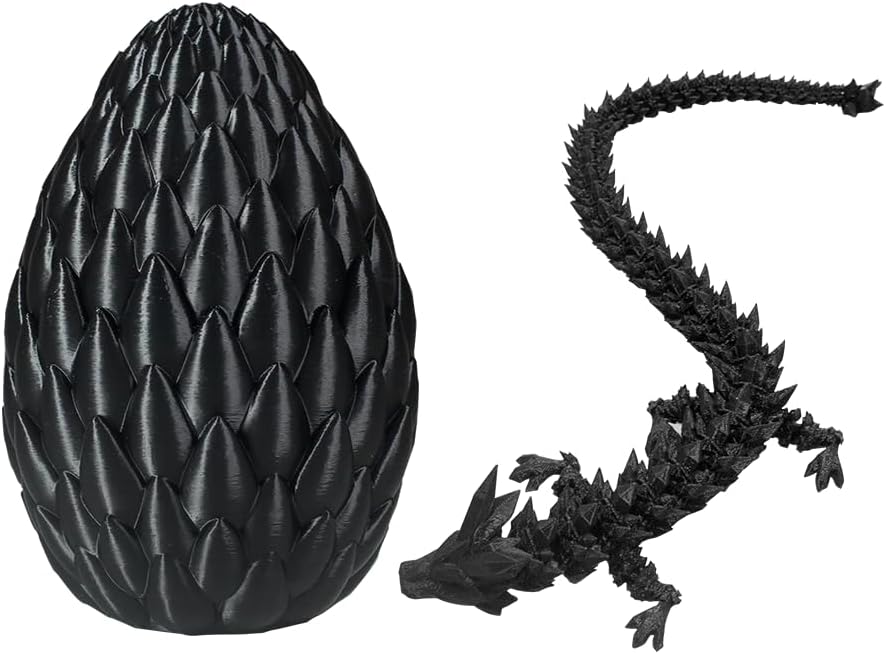 Dragon Eggs with Dragon Inside, 16.5 Inch Large 3D Printed Dragon Egg Articulated Dragon Crystal Dragon Executive Desk Toys Fidget Toy for Autism/ADHD (Black, with Egg)