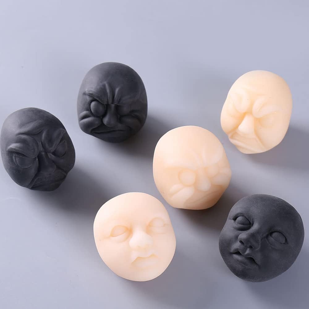 Anxiety Stress Release Fun Toys,Emotion Balls Fidget Toys for Pressures Relief Kneading Toys for All Age,Kids and Adults,Weird Face Bizarre Squeeze Toys. (White, Boring)