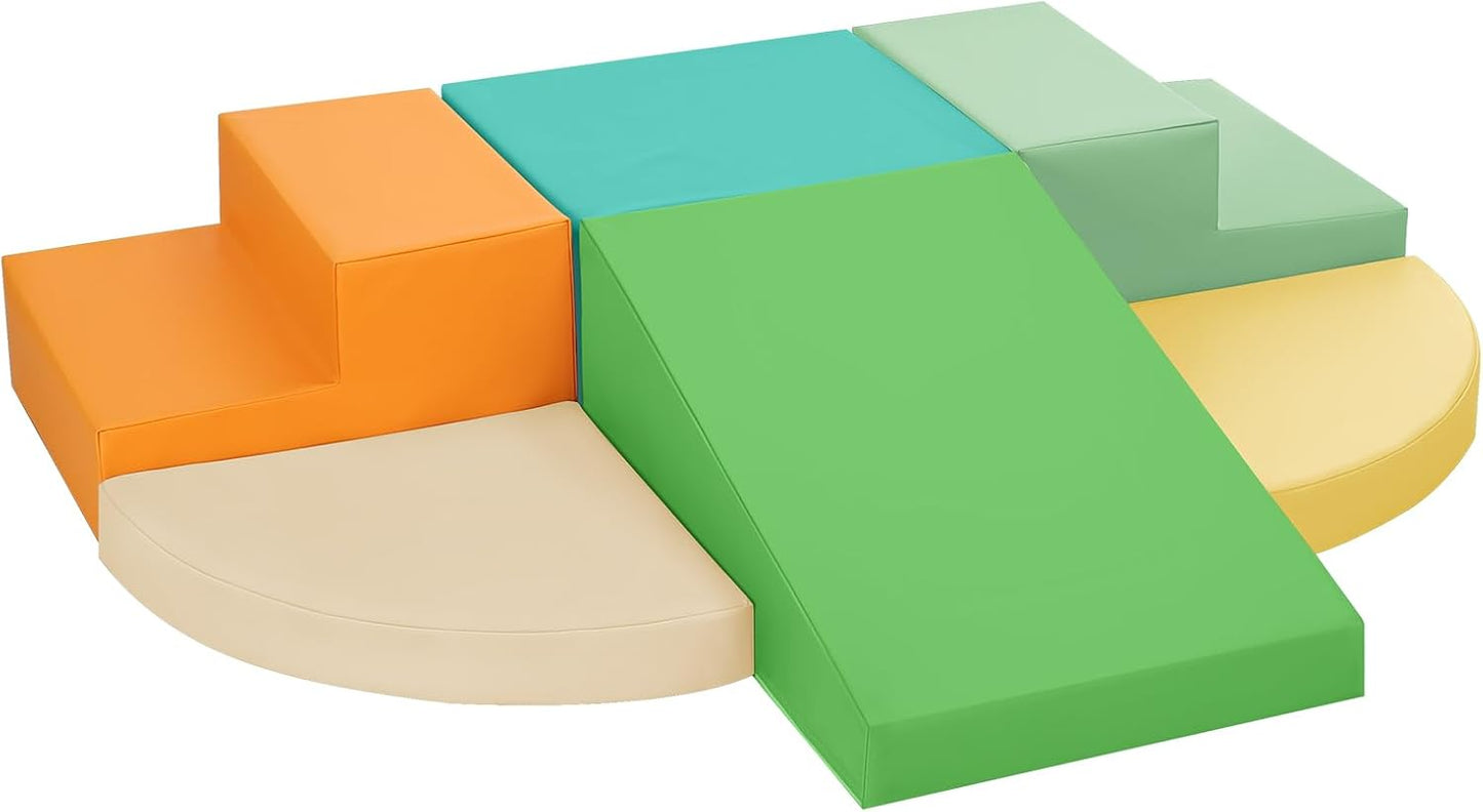 6-Piece Soft PU Leather Toddlers Climbing Toys, Baby Foam Climbing Blocks for Toddlers 3, Indoor Climb and Crawl Activity Play Set, Foam Play Gym Climbing Structures (Orange and Green)