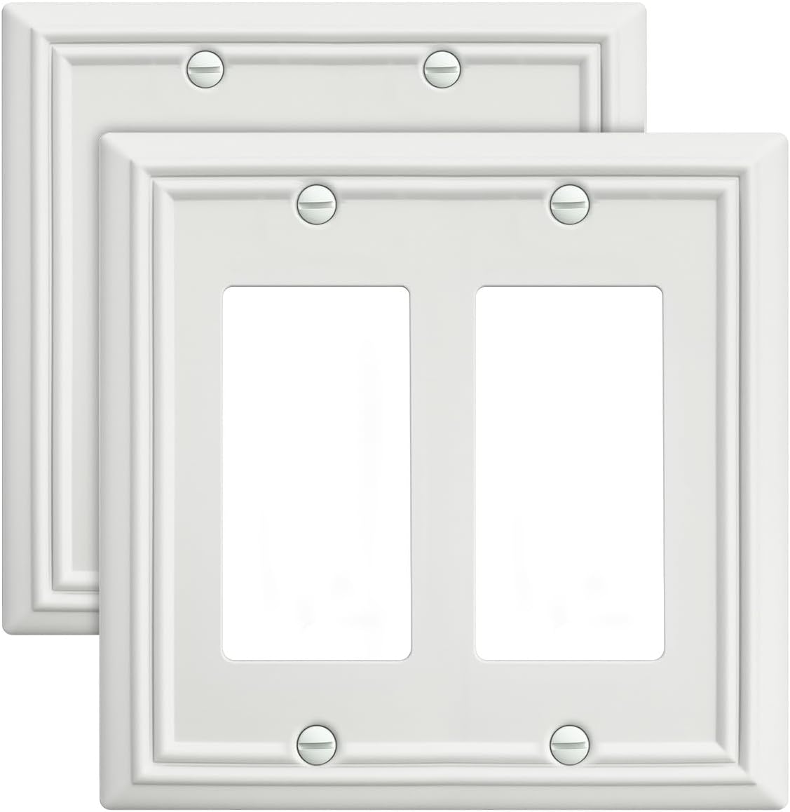 Double Decorator Wall Plates for Dimmer Switch, GFCI Outlet and Receptacal, Metal Outlet Covers and Switch Plates, Off White Finish, 2 Pack, 4.96''*4.88'', Midsize