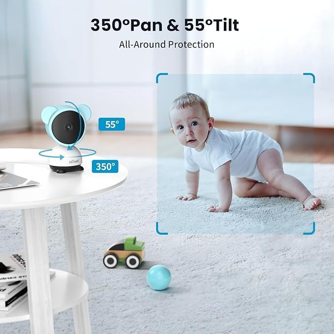 ieGeek 1080p Baby Monitor with Night Vision, 5" LCD Screen&Phone App Control, PTZ, 3000mAh Battery, Automatic Tracking, Cry&Motion Detection, Feeding Reminder, 2 Way Audio, Baby Gift