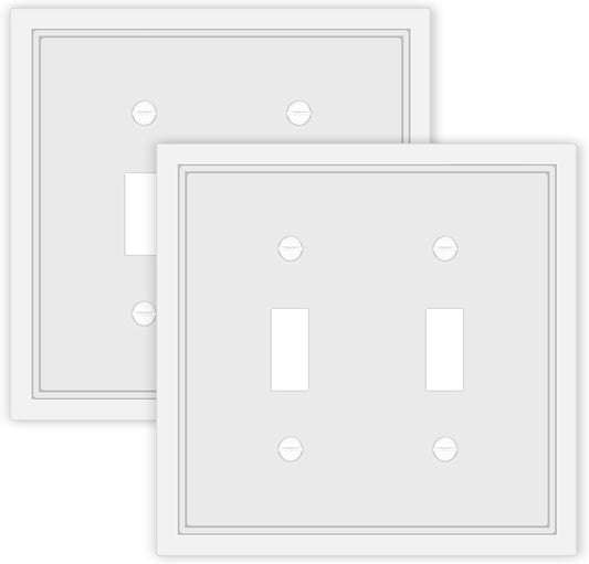 Double Toggle Light Switch Cover Plate White Classic Decorative Light Switch Plates Cover 2 Gang Wall Plate Switch Cover, 2 Pack