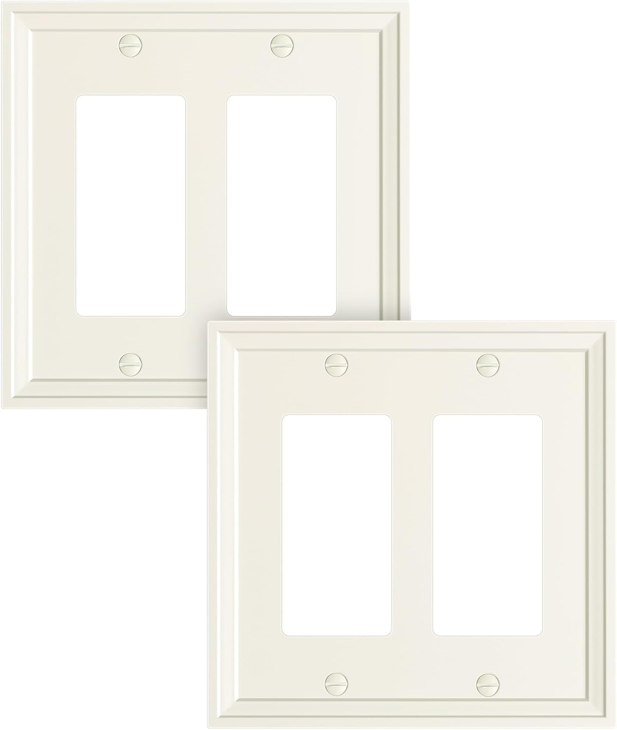 2-Pack Double Decorator Outlet Cover Plate, Light Almond Modern Decorative Switch Plates and Outlet Covers, Natural Bamboo Fiber Wall Plates for Electrical Outlets