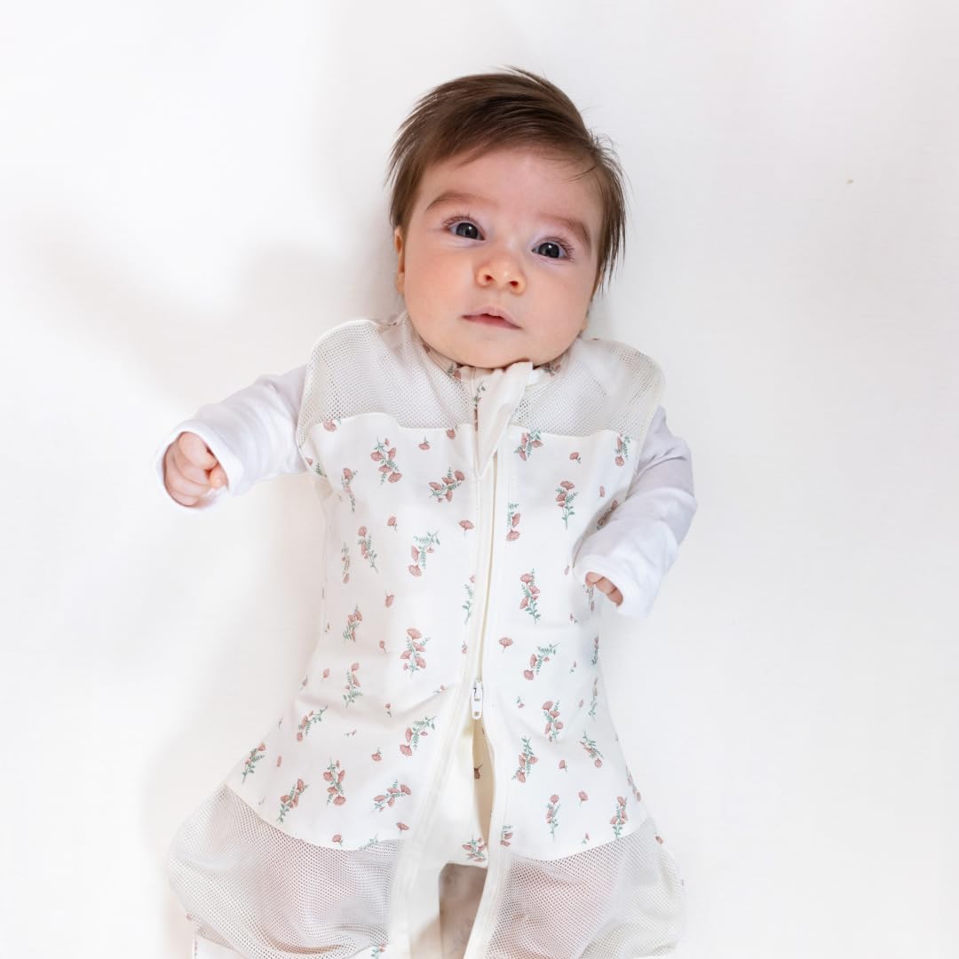 Happiest Baby Sleepea 5-Second Swaddle - 100% Organic Cotton Baby Swaddle Blanket - Doctor Designed Promotes Healthy Hip Development (Ivory Wildflowers, Medium)