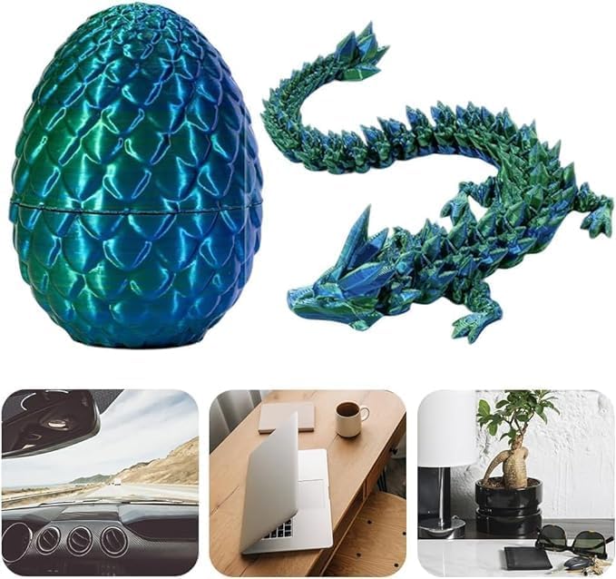 Executive Desk Toys Easter Egg, 3D Printed Dragon, 3D Dragon Eggs with Dragon Inside, Dragon Toy Dragon Egg Fidget Toy, Fidget Toys for Autism/ADHD (Laser Green)
