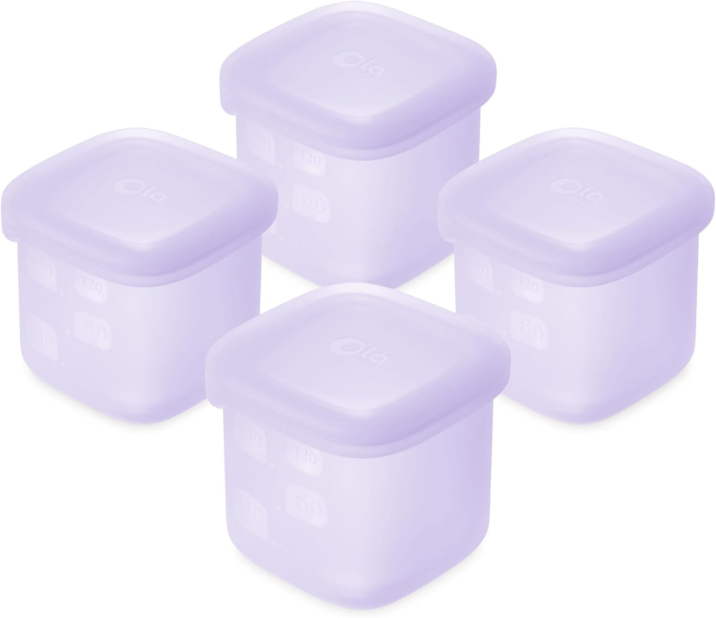 Olababy Clear Sense Silicone Storage Containers 4pk for Baby Food, Snacks, Formula, Puree, Sauce & More | Micro Plastic & BPA-Free | Daycare Essentials for Toddlers and Kids (Lilac, 4 oz / 120 ml)