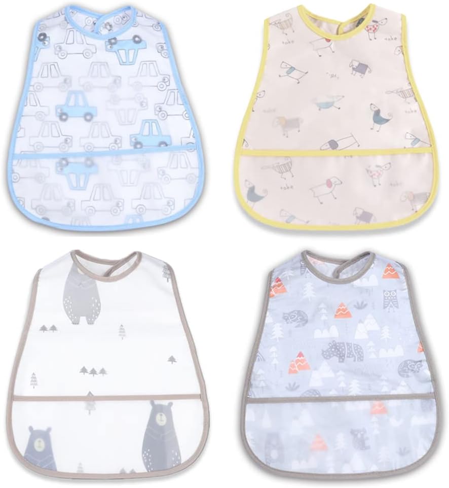 Baby bibs Waterproof Toddler bib - Feeding bib with Pocket for Infant Boy Girl Washable 6-36M