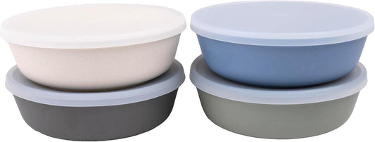 WeeSprout Bamboo Kids Bowls with Lids, Set of Four 15 oz Kid-Sized Bamboo Bowls, Bamboo Kid Bowls with Lids for Leftovers, Dishwasher Safe (Blue, Green, Gray, & Beige)