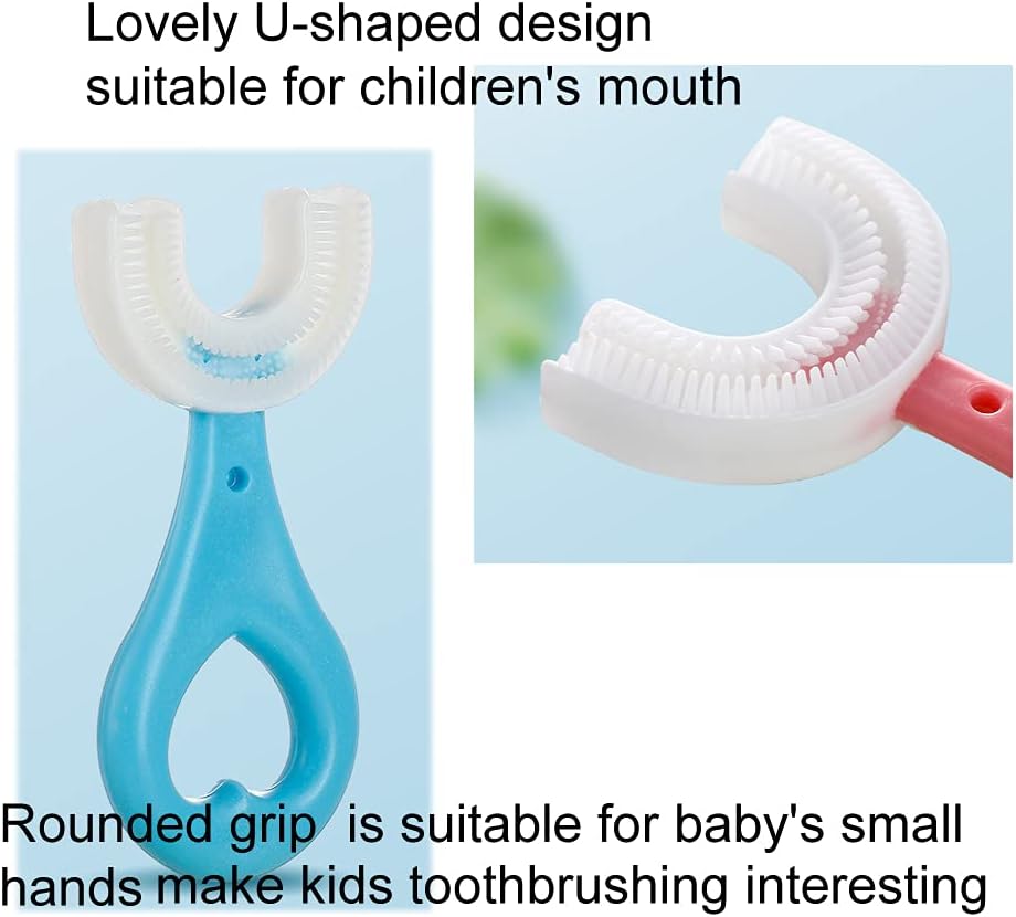 2 Pcs U-Shaped Kids Toothbrush, Premium Soft Manual Training Toothbrush for Kids 2-6 Years Old. (Blue+Pink)