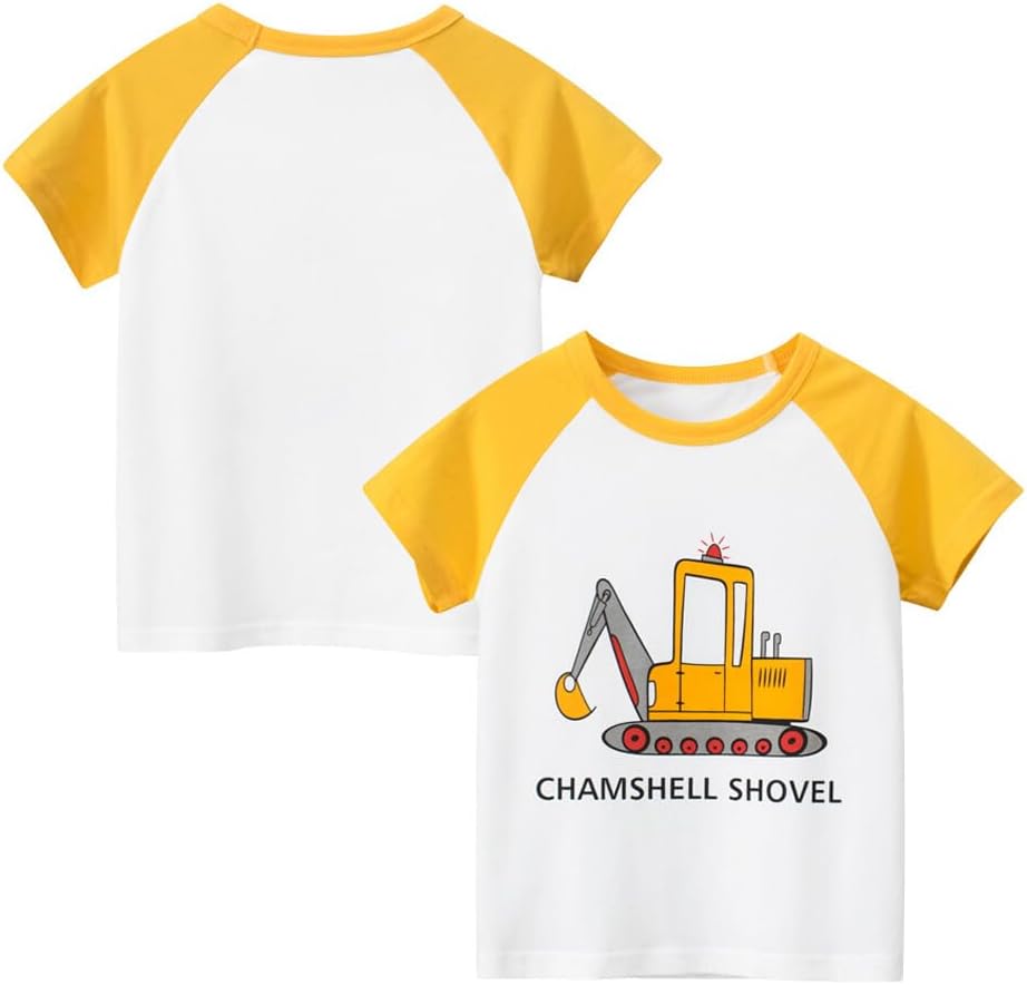 Boys' 4-Pack Excavator Short Sleeve Crewneck T-Shirts Top Tee Size 2-7 Years Toddler Boys' Value Pack Cotton T-Shirt