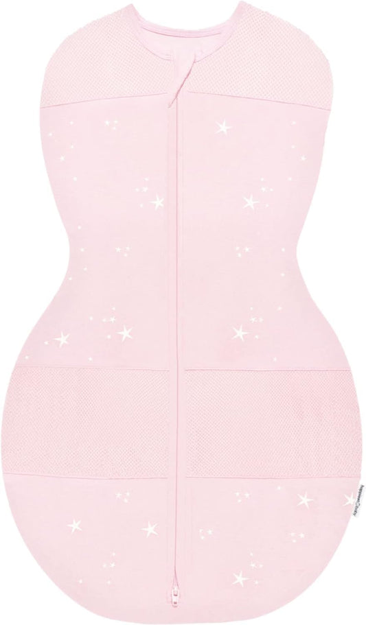 Happiest Baby Sleepea 5-Second Swaddle - 100% Organic Cotton Baby Swaddle Blanket - Doctor Designed Promotes Healthy Hip Development (Rose Stars, X-Large)