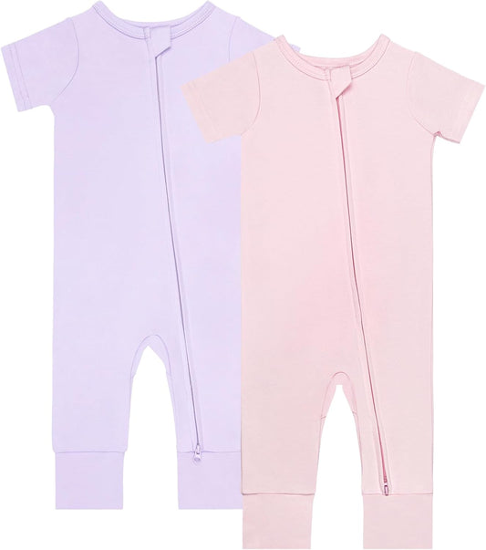 GUISBY Footless Short Sleeve Baby Pajamas with Zipper Cotton Infant Sleepwear