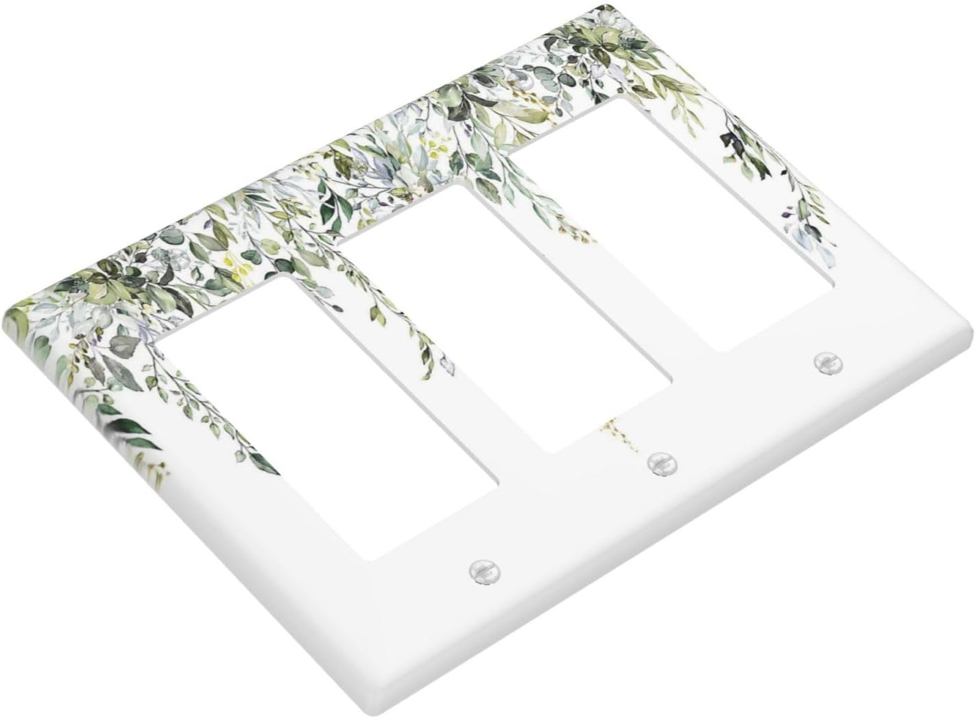 Light Switch Covers Boho Farmhouse Flower Leaf Sage Green 3 Gang Rocker Electrical GFCI Decorative Triple Outlet Wall Plate Cover Switchplate for Bedroom Cabin Decor