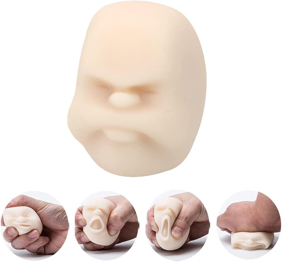 Anxiety Stress Release Fun Toys,Emotion Balls Fidget Toys for Pressures Relief Kneading Toys for All Age,Kids and Adults,Weird Face Bizarre Squeeze Toys. (White, Depressed)