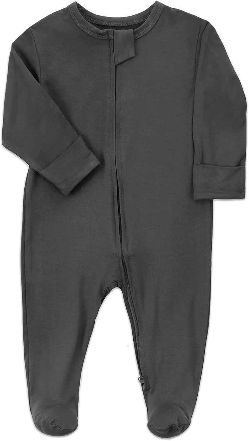 Aablexema Baby Zipper Pajamas Bamboo Rayon, 3pcs Unisex Infant Onesie with Mitten Long Sleeve Footed Pjs