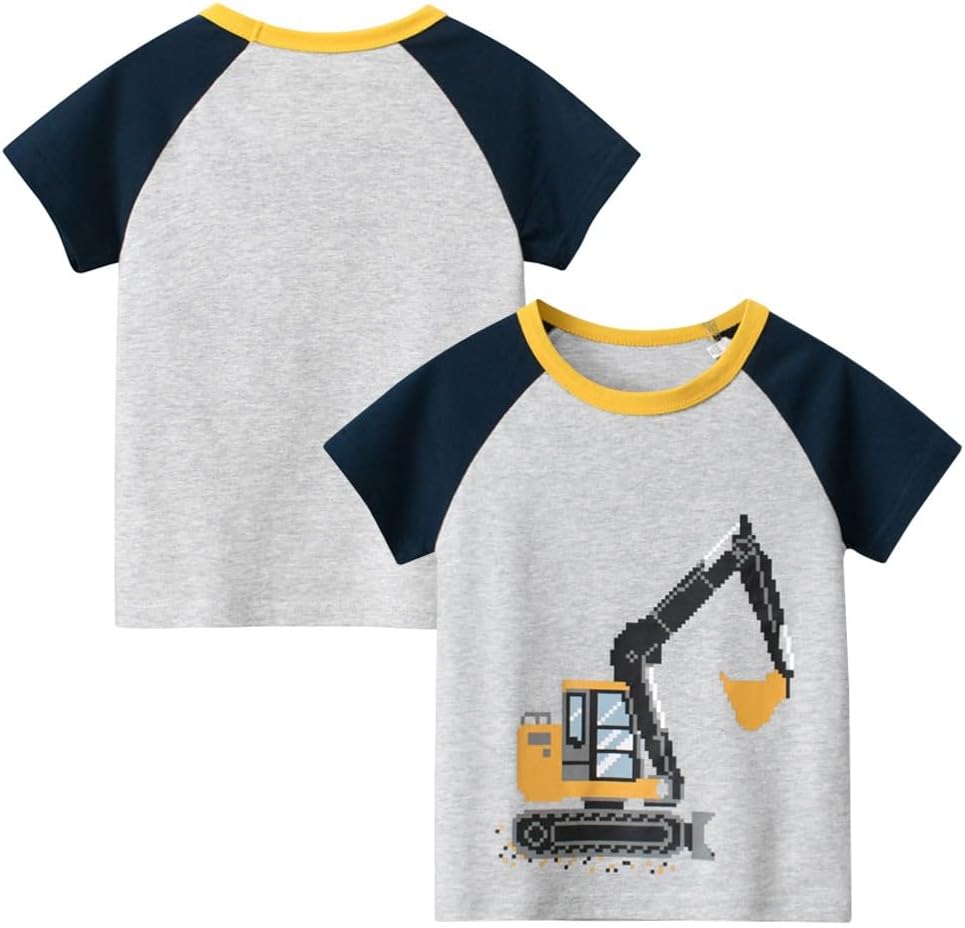 Boys' 4-Pack Excavator Short Sleeve Crewneck T-Shirts Top Tee Size 2-7 Years Toddler Boys' Value Pack Cotton T-Shirt