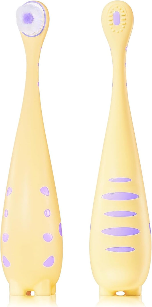 Toothbrush for Toddlers 1-3,Infant to Toddler Training Tooth Brush,Extra Soft Baby Toothbrushes Cleans Baby Sensitive Teeth Non-Slip Grip, Cute Dinosaur Kids Toothbrush for Boys Girls 2 Pack