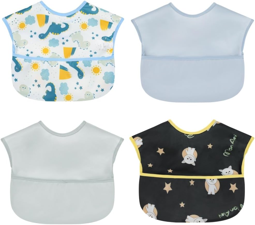 Baby bibs Waterproof Toddler bib - Feeding bib with Pocket for Infant Boy Girl Washable 6-36M