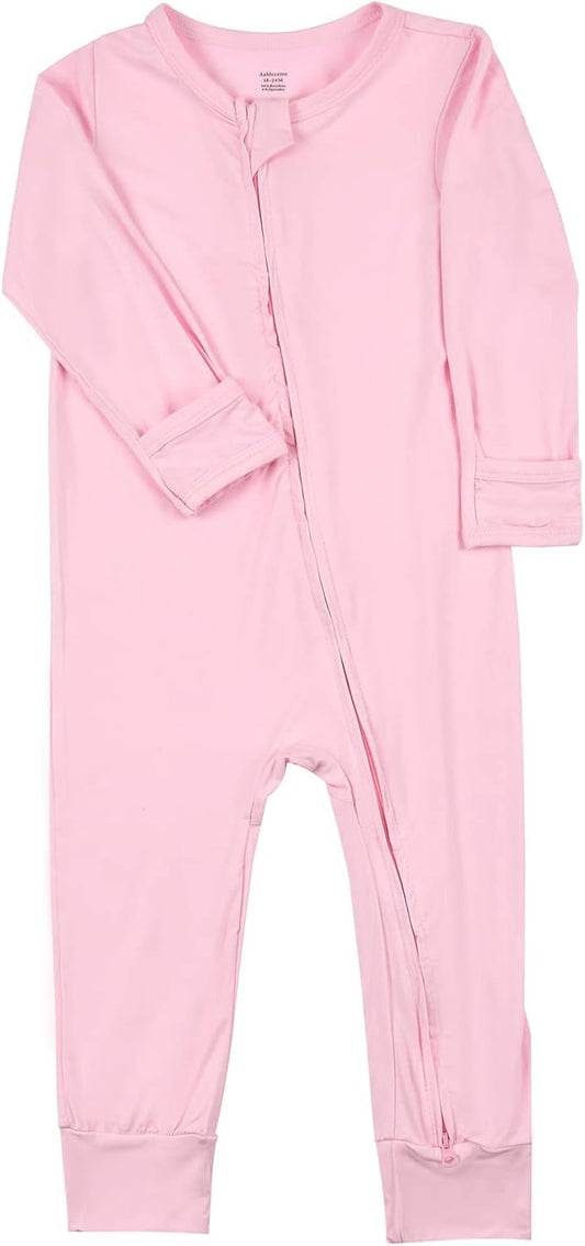 Aablexema Baby Footless Pajamas Zipper with Mitten, Rayon from Bamboo, Infant Long Sleeve Romper Pjs