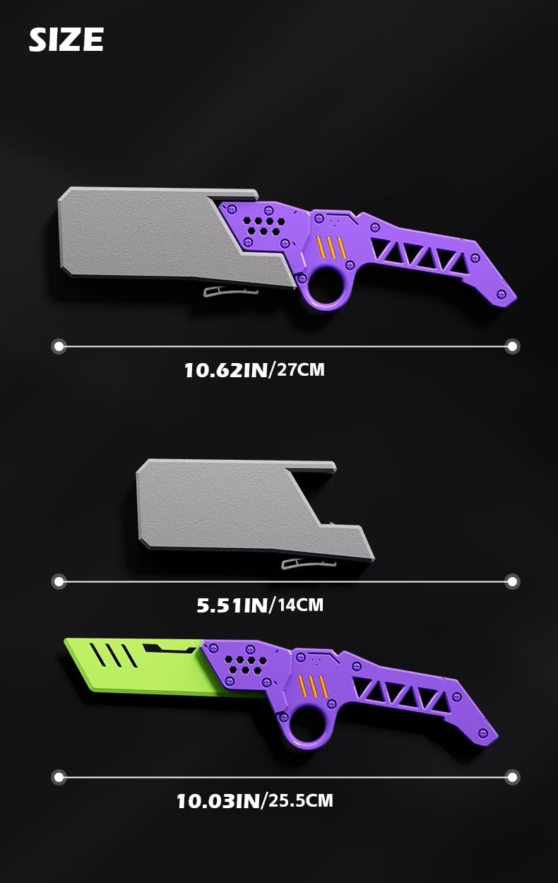 Carrot Radish Catapult Knife- Stress Relief Fidget Toy with Decompression Features - 3D Printed Practice Prop EDC Purple Green PUGR-N1