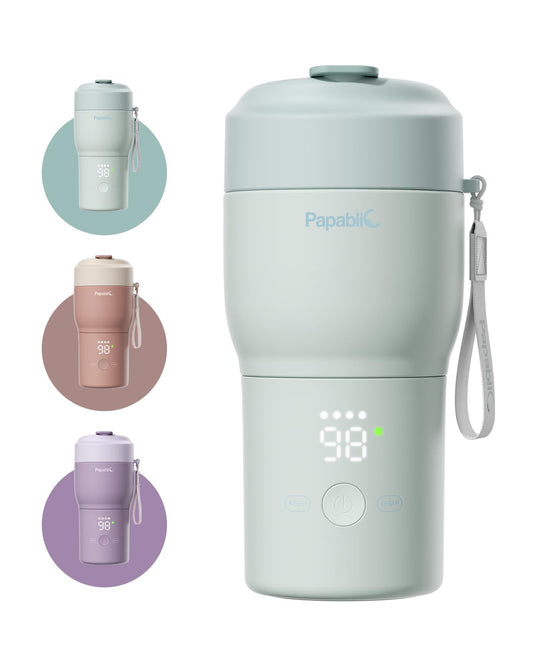 Papablic Pro Portable Bottle Warmer for Travel – Fast Heating, Built-in Sterilizer, 30W Fast Charge, 5-Temp Control, Easy-Clean Wide Mouth, Baby Milk Warmer for Breastmilk & Formula, Mint Green