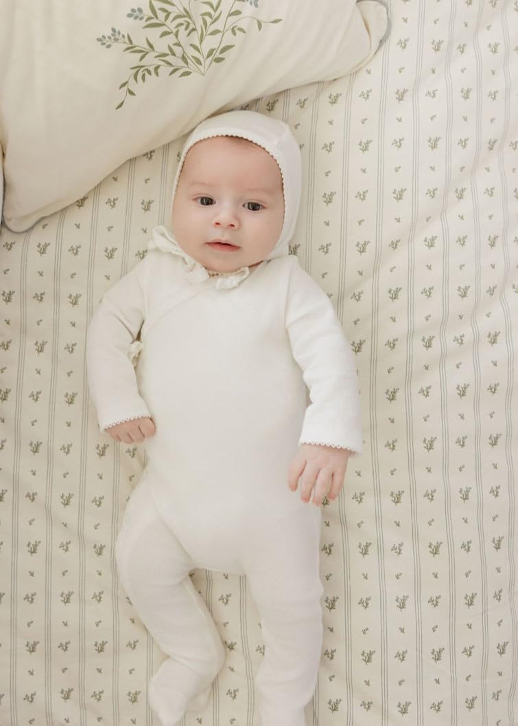 Ely's & Co. Mini Crib Bedding Set for Boys, 4 Piece Set Includes – 1 Fitted Mini Crib Sheet, Quilted Comforter and Decorative Pillowcase with Insert, Blue Linear Berry Collection