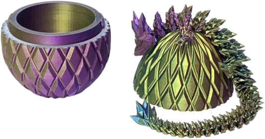 3D Printed Dragon Egg,Dragon Eggs with Dragon Inside,Crystal Dragon Fidget Toys,Full Articulated Dragon Dragon in Egg,Adults Fidget Toys for Autism ADHD (3 Colors Gold Blue Purple)
