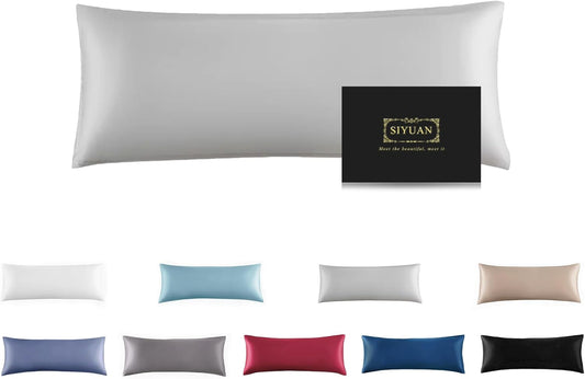 Mulberry Silk Pillowcase for Hair and Skin,Cooling Silk Pillow Case with Hidden Zipper,Allergen Proof Dual Sides Soft Breathable Smooth Silk Pillow Cover for Women (Light Gray, Body)