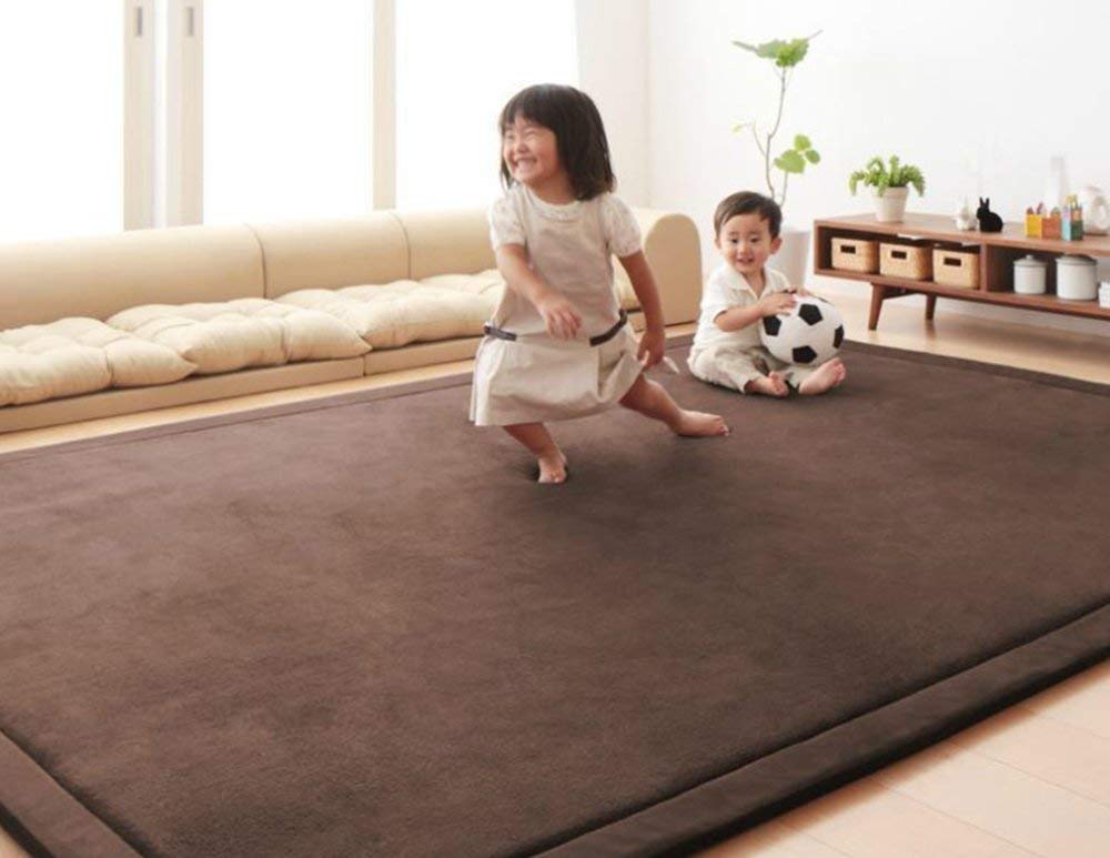 Loartee Coral Velvet Crawling Rugs Area Rugs Play Mat (6'8"x9'8", Coffee) for Toddler Children Yoga Exercise Pads Carpet