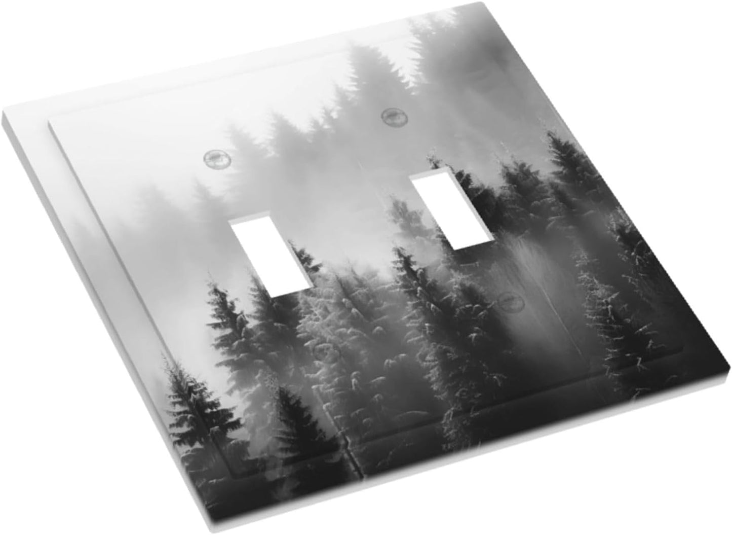 Foggy Forest Natural Scenery Retro Tree Pine Decorative Switch Plates 2 Gang Double Toggle Outlet Light Switch Cover Wall Plate Electrical Faceplate for Bed Room Living Room Decor