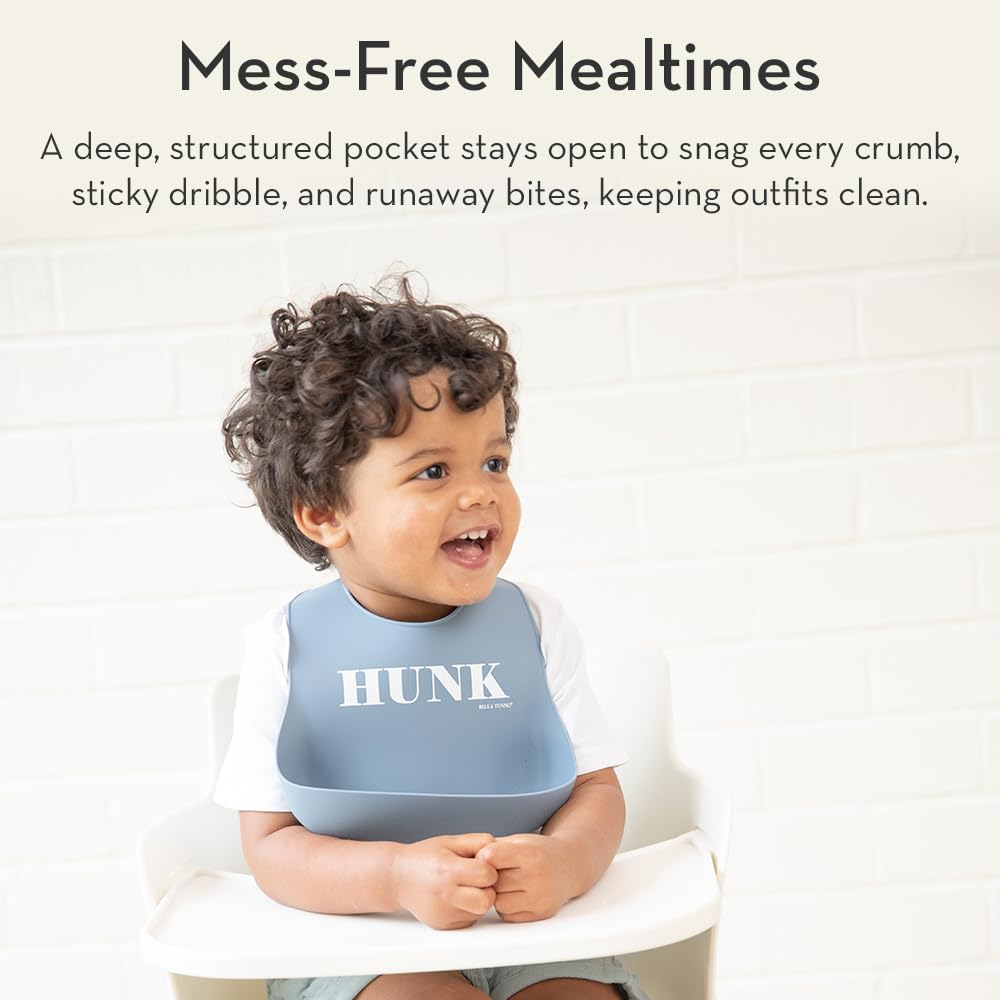 Baby Bib for Eating by Bella Tunno, Waterproof Silicone Bib with Large Food Catcher, Adjustable Fit for Babies 4-12 months & Toddlers 1-3 Years, Boys & Girls, Mr Happy