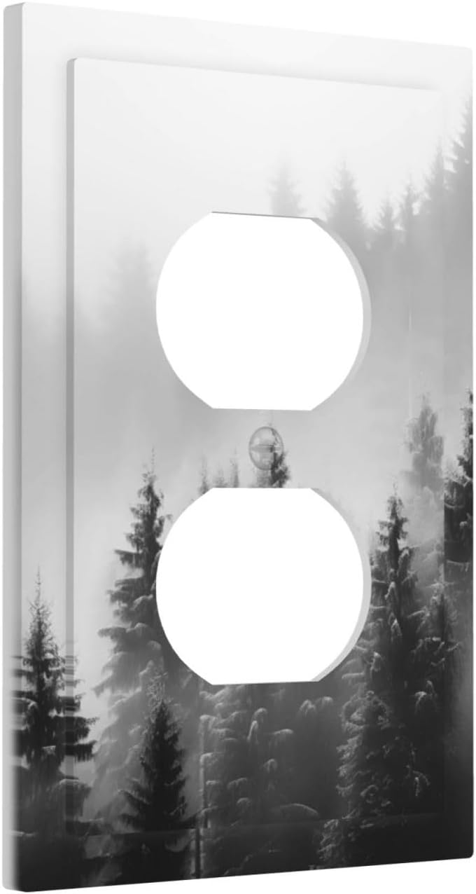 Foggy Forest Natural Scenery Retro Tree Pine Outlet Covers 1 Gang Duplex Light Switch Cover Decorative Switch Plates Electrical Receptacle Faceplate Wall Plate for Bed Room Living Room Decor