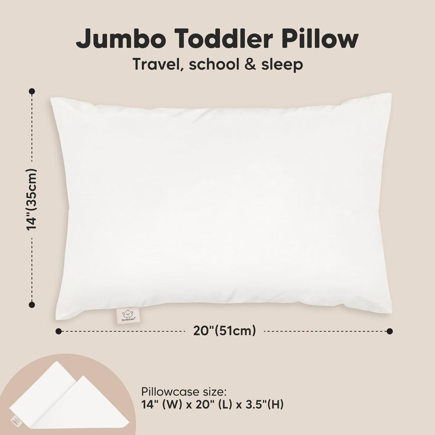 KeaBabies Toddler Pillow with Pillowcase, Jumbo 14X20 - Soft Organic Cotton Toddler Pillows for Sleeping - Machine Washable - Perfect for Travel, Toddler Bed Set (Soft White)