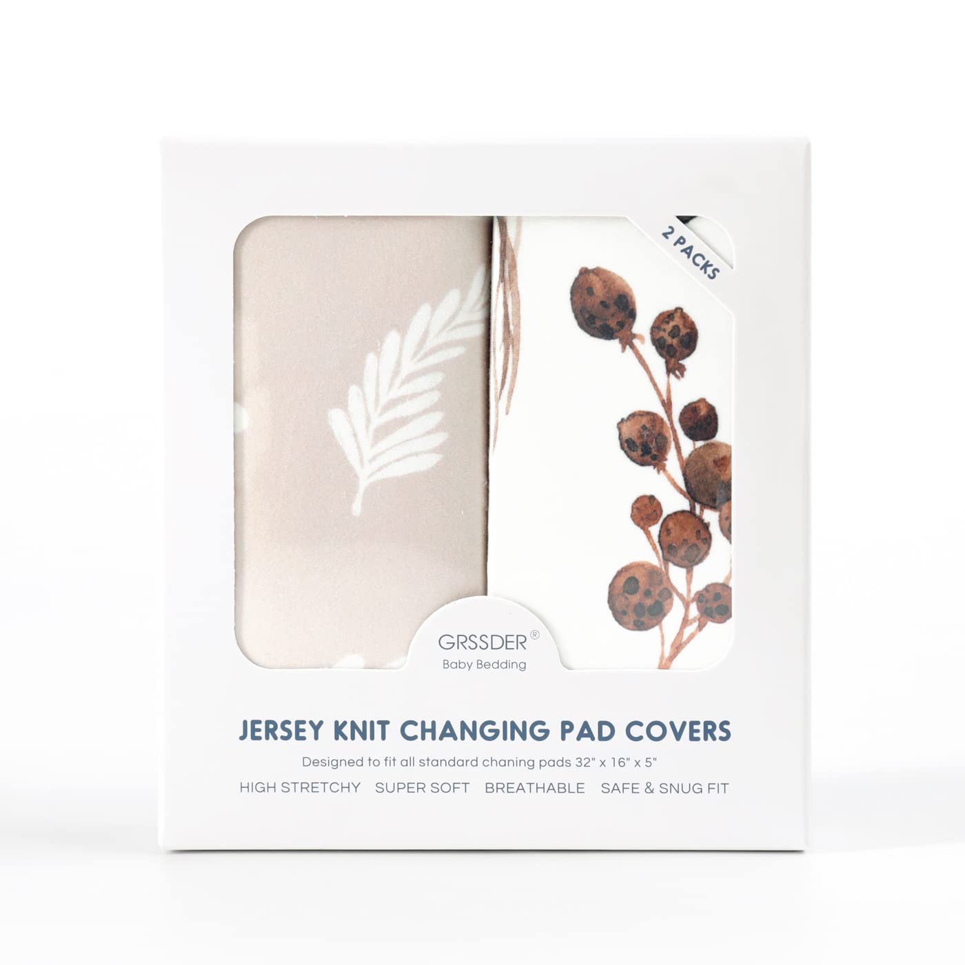 GRSSDER Stretch Ultra Soft Jersey Knit Changing Pad Cover Set 2 Pack, Change Table Pad Covers Fit 32"/34" x 16" Pads Safe and Snug, Unisex Stylish Pretty Diaper Change Table Sheets for Baby, Beige