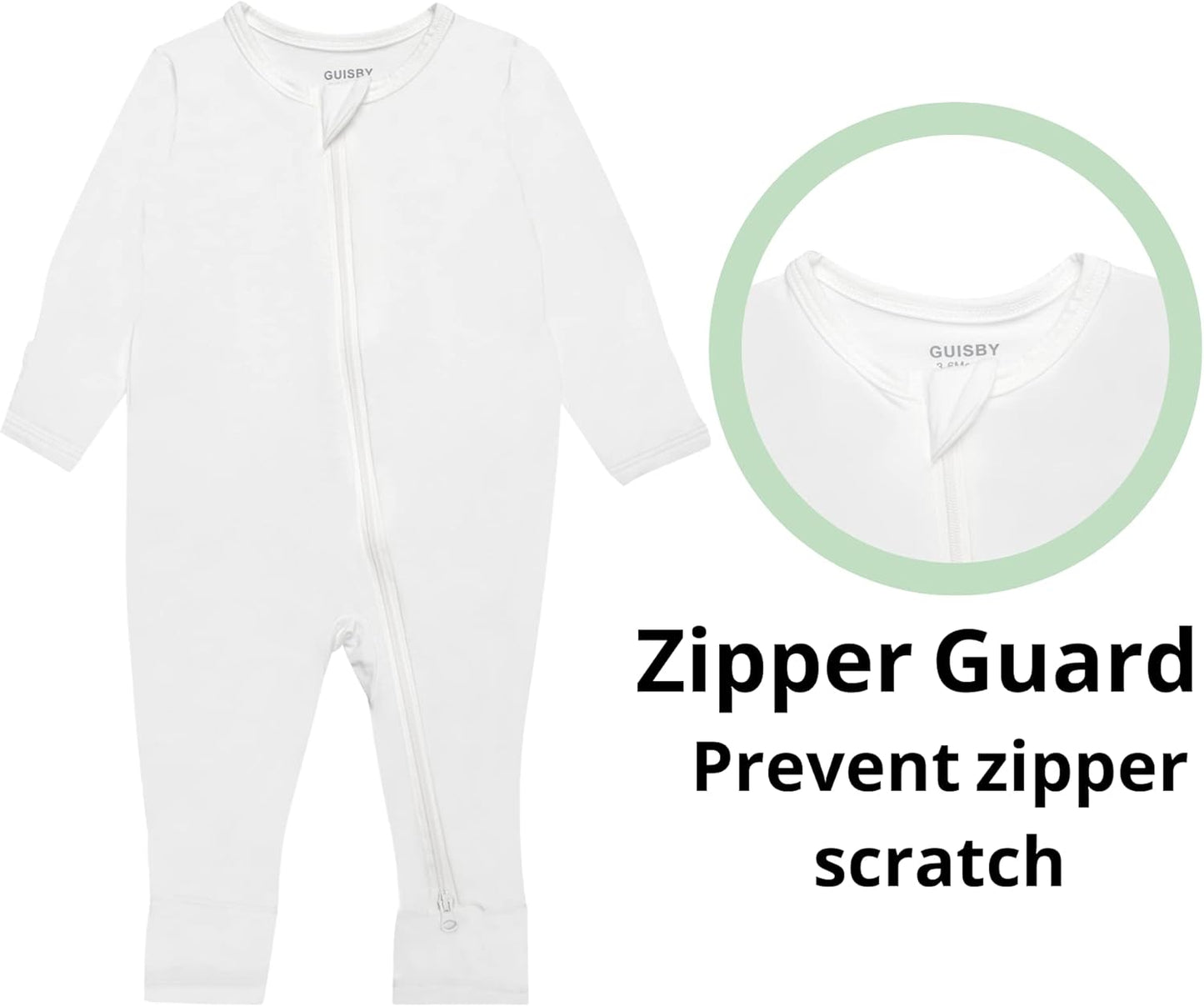 GUISBY Baby Pajamas with Mitten Cuffs - 3Pcs Girls Boys 2 Way Zipper Long Sleeve Rayon Sleepers